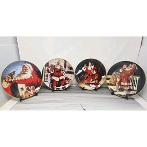 4 Vintage 90s Coca Cola Plates Franklin Mint Collectible Santa Christmas Cookies